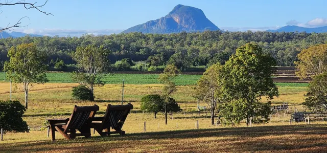 Two chairs and a mountain view