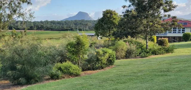 The garden framed by the mountains